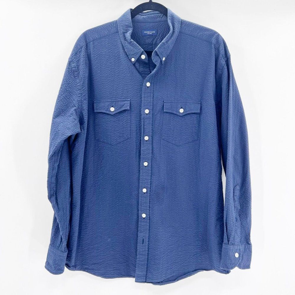 Proper Cloth Men's Navy Blue Button Down Dress Shirt Size Large